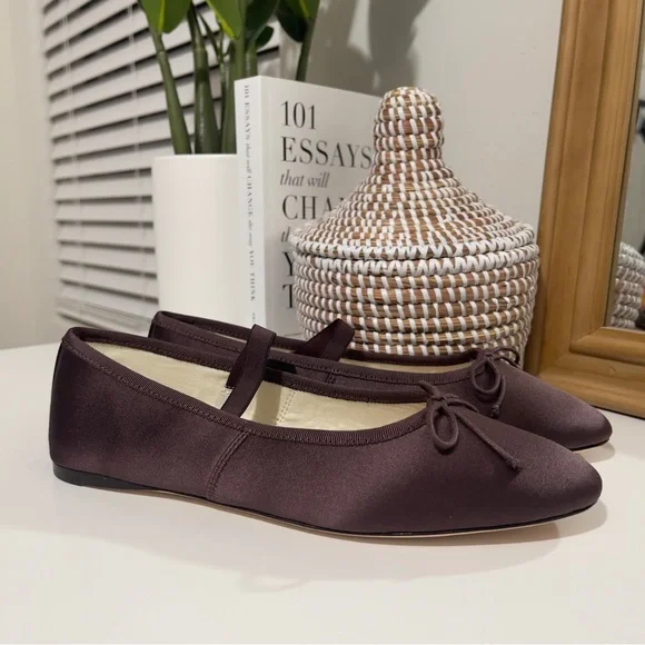 new LOEFFLER RANDALL Leonie satin bow ballet Mary Jane flats 7.5 brown - Picture 5 of 11
